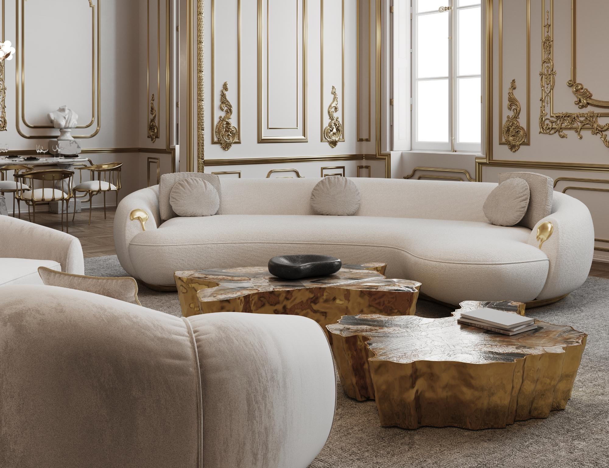 Soleil Gebogenes Sofa - Handpoliertes gegossenes Messing & Stoff - Boca do Lobo im Angebot 13