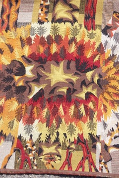 Tapisserie murale Soleil de Feuilles en laine de Jean-Claude Bissery, France, années 1960