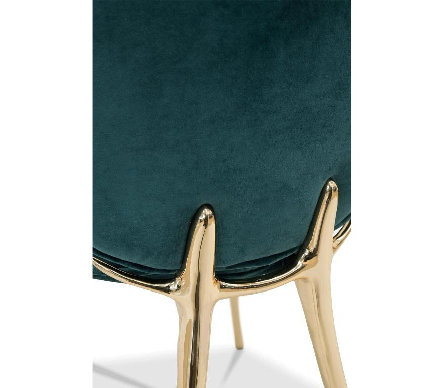Portuguese Soleil Dining Chair in Green with Polished Brass Legs by Boca do Lobo For Sale
