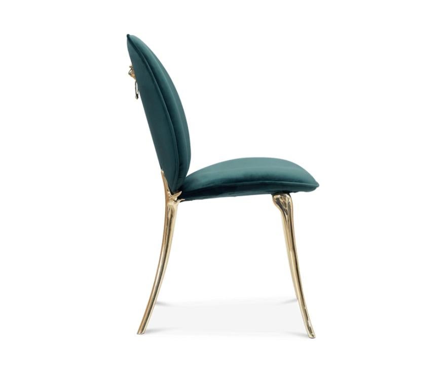 Modern Soleil Dining Chair in Green with Polished Brass Legs by Boca do Lobo For Sale