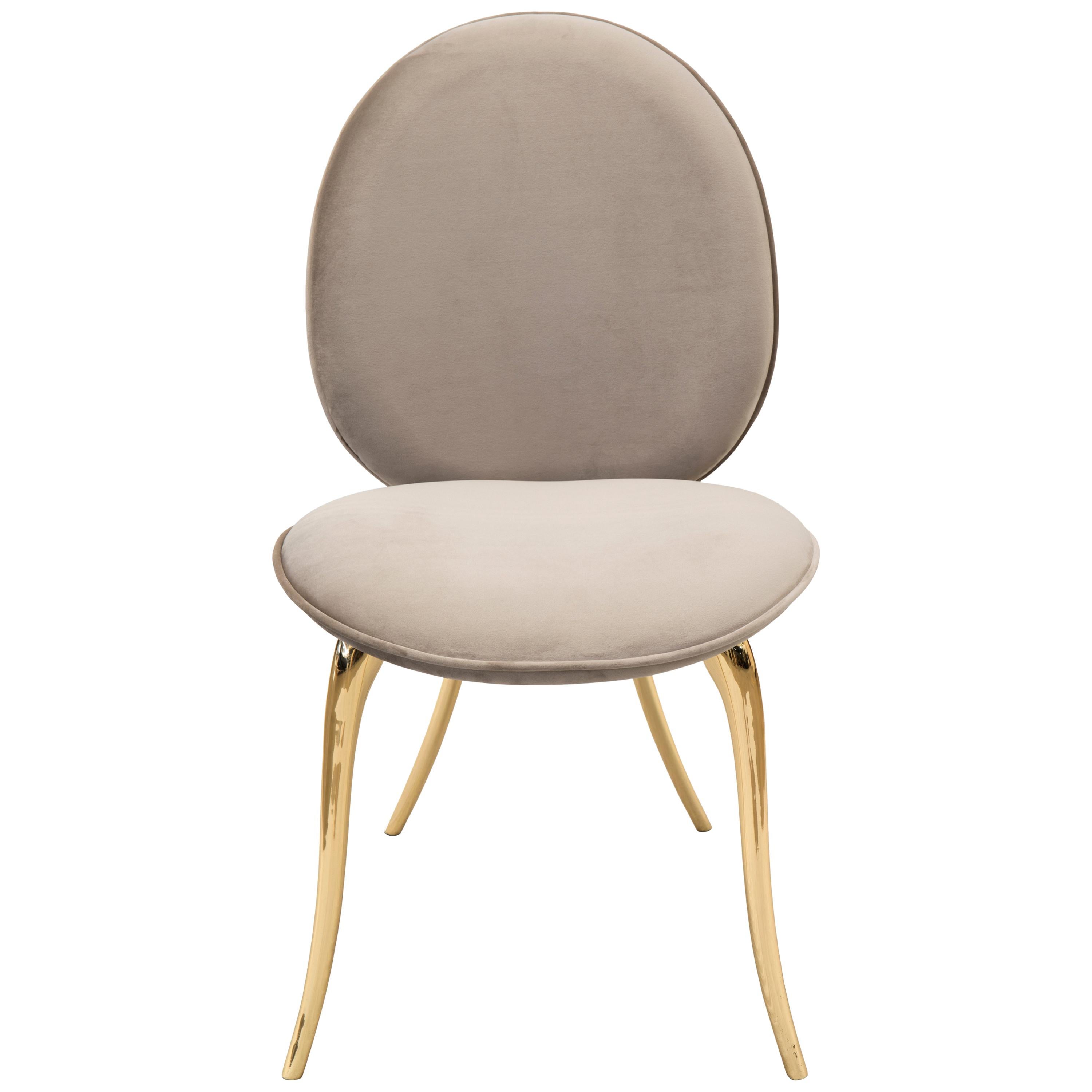 Soleil Dining Chair with Polished Casted Brass and Fabric