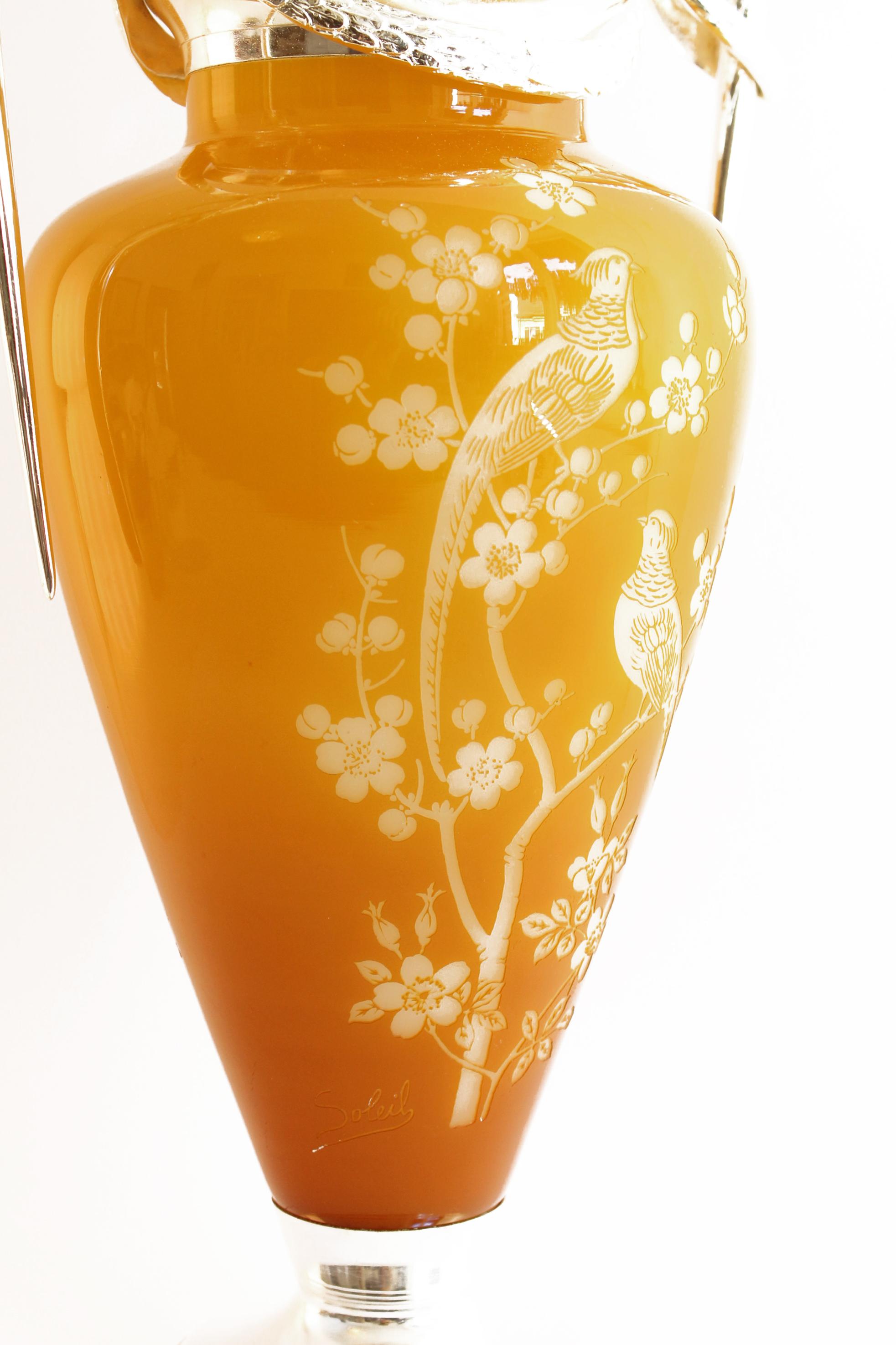 Soleil _ Französisch Cameo Glas signiert zwei Handle Vase Silber montiert, 1900er Jahre, Wow! im Angebot 6