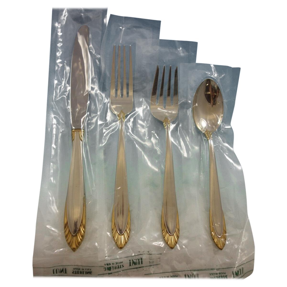 Soleil Gold by Lunt Sterling Silver Flatware Set for 12 Service 48 Pieces New For Sale