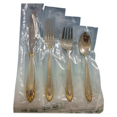 Vintage Soleil Gold by Lunt Sterling Silver Flatware Set for 12 Service 48 Pieces New