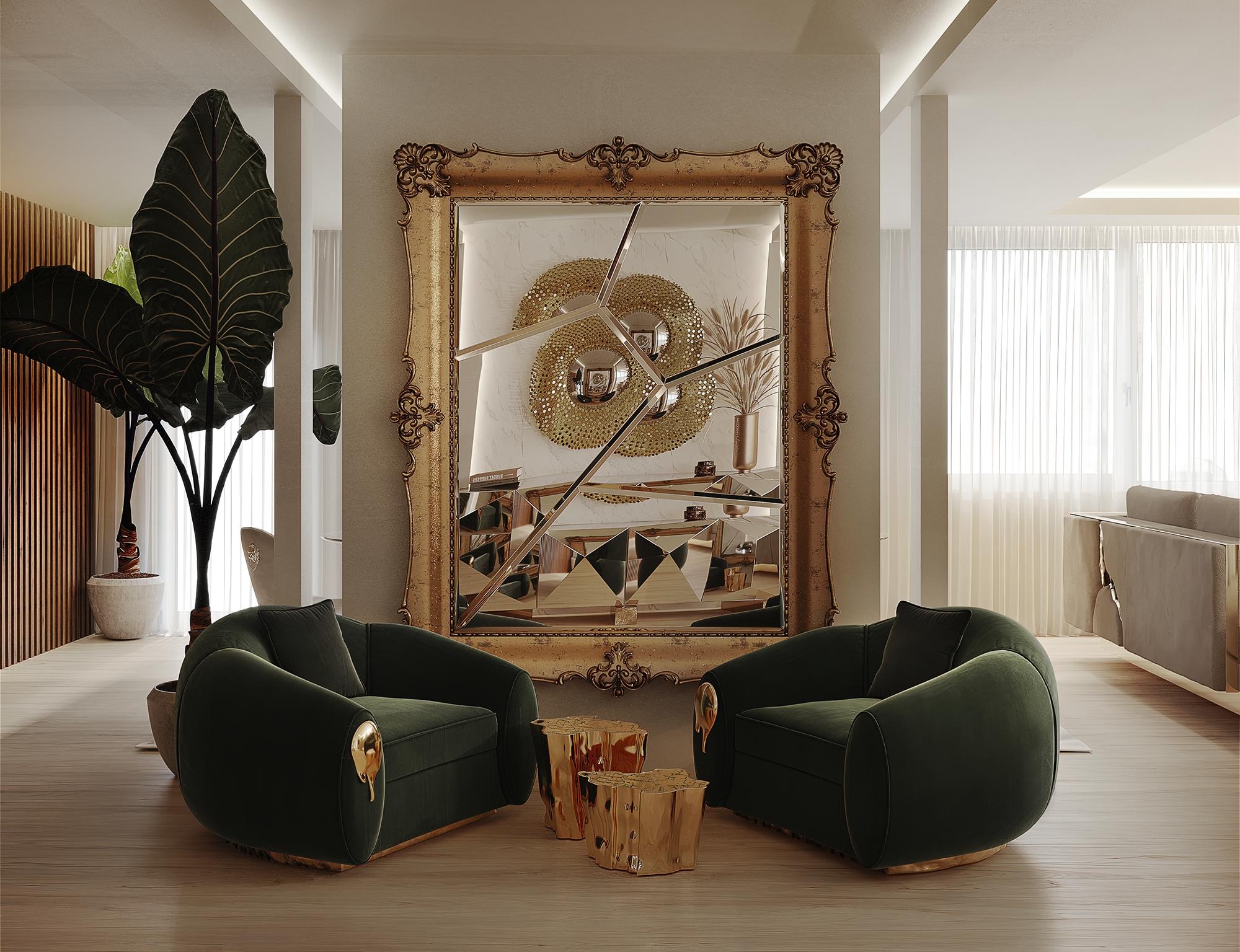 Fauteuil vert Soleil, laiton et tissu coulés à la main - Boca do Lobo en vente 3