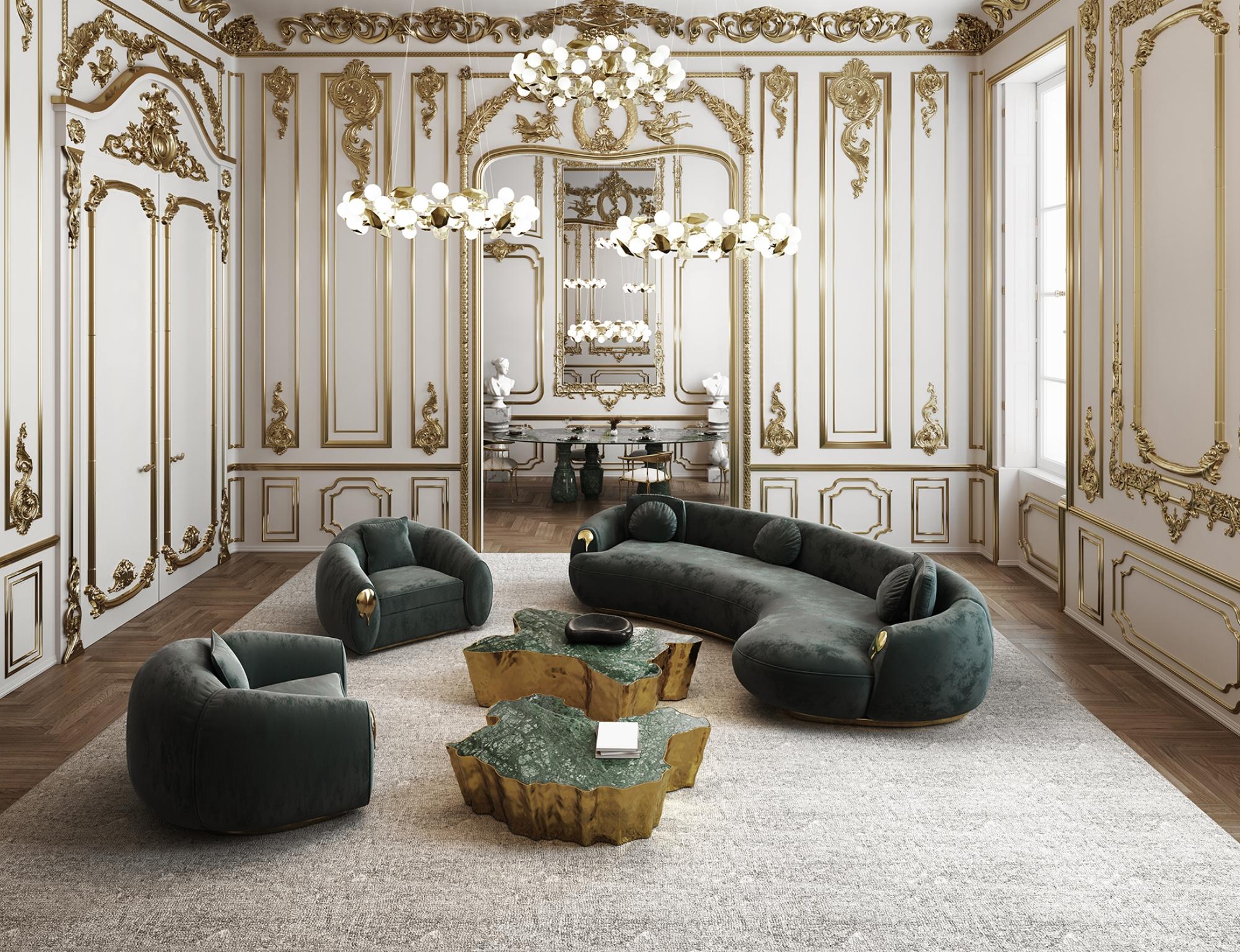 Fauteuil vert Soleil, laiton et tissu coulés à la main - Boca do Lobo en vente 4