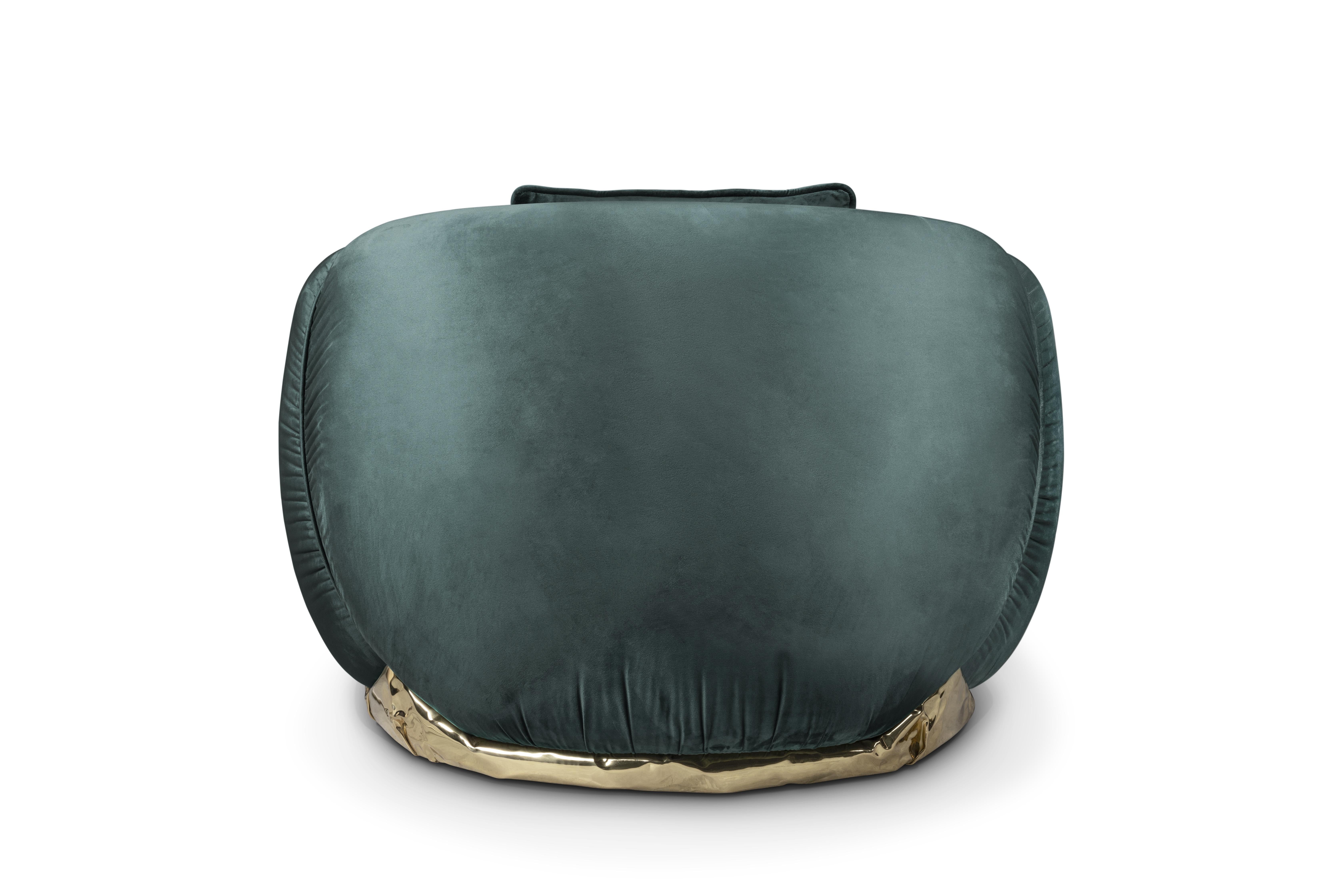 XXIe siècle et contemporain Fauteuil vert Soleil, laiton et tissu coulés à la main - Boca do Lobo en vente