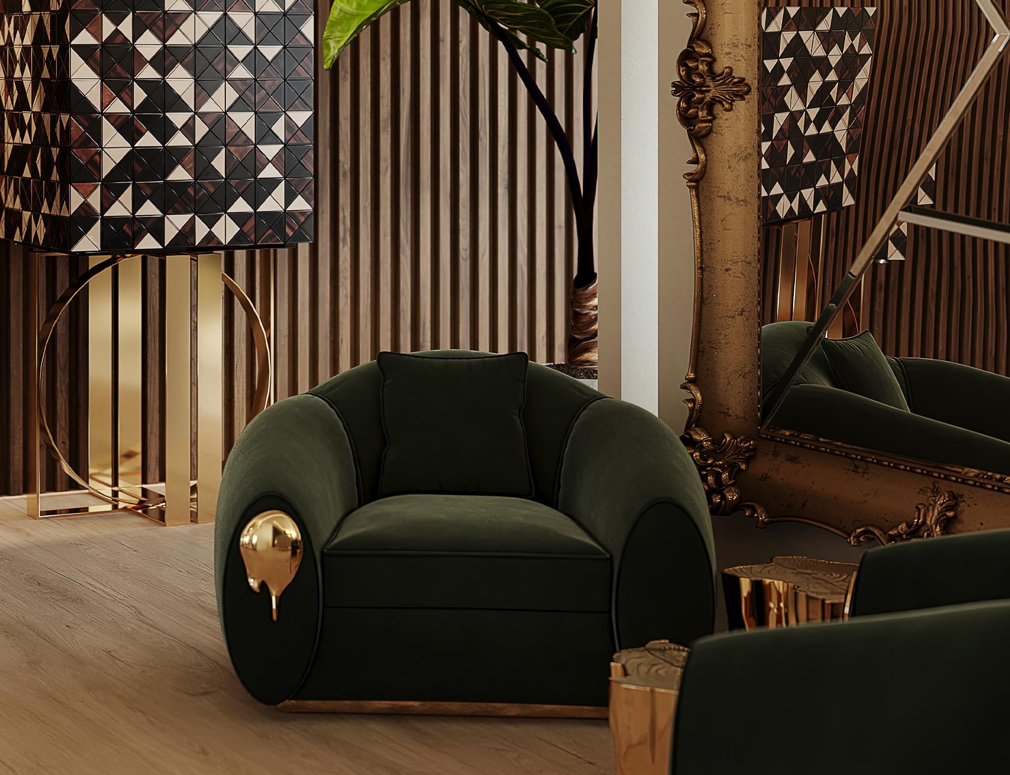 Fauteuil vert Soleil, laiton et tissu coulés à la main - Boca do Lobo en vente 2
