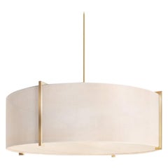 Soleil Pendant, Raw White Silk and Brushed Brass Light, Contemporary Chandelier