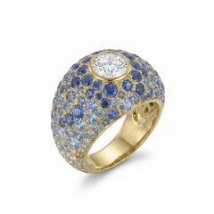 Soleil Ring in 18k Gold with Diamonds and Blue Sapphires by MARIANNE CANARELLI