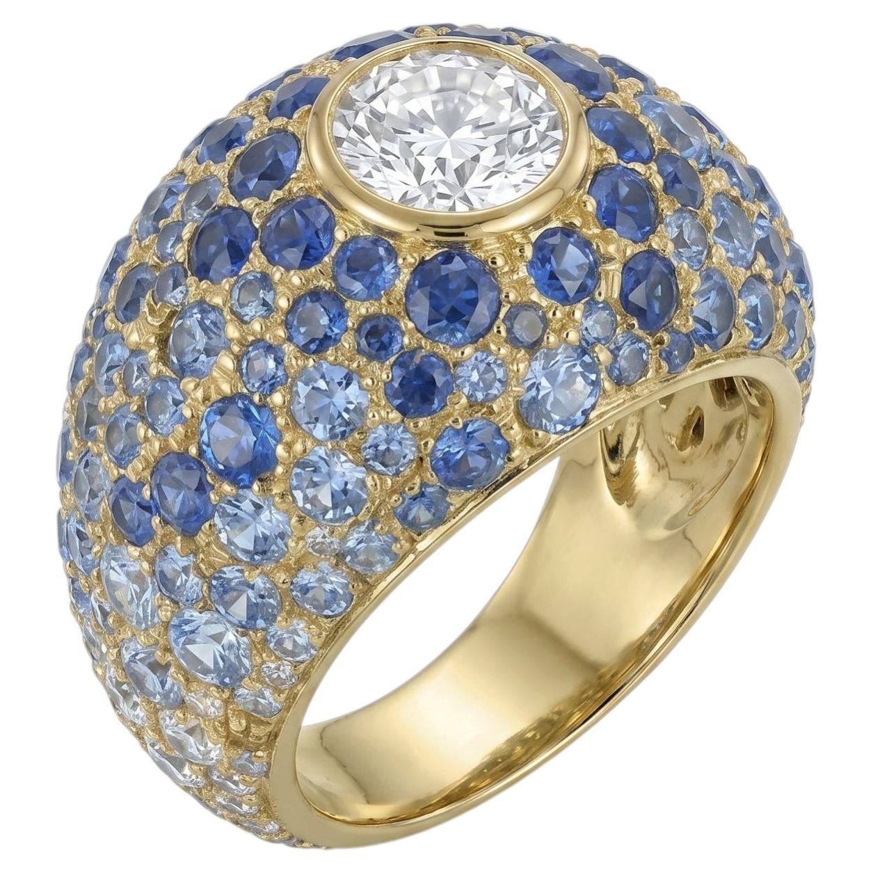 Soleil Ring in 18k Gold with Diamonds and Blue Sapphires by MARIANNE CANARELLI