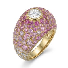 Anillo «Soleil» en oro de 18k con diamantes y zafiros rosas, de MARIANNE CANARELLI