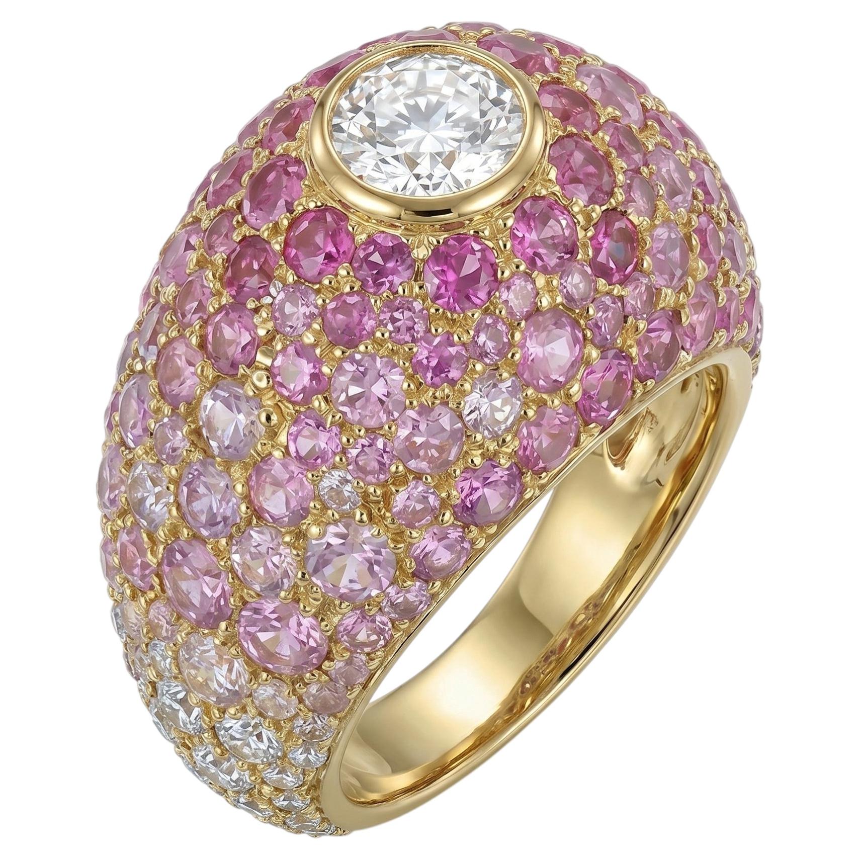 Anello Soleil in oro 18 carati con diamanti e zaffiri rosa di MARIANNE CANARELLI