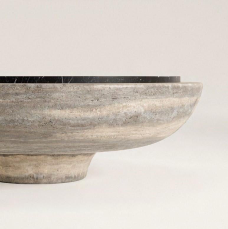 Postmoderne Table basse Soleil Silver Travertin et marbre Marquina de Verena Brausch en vente