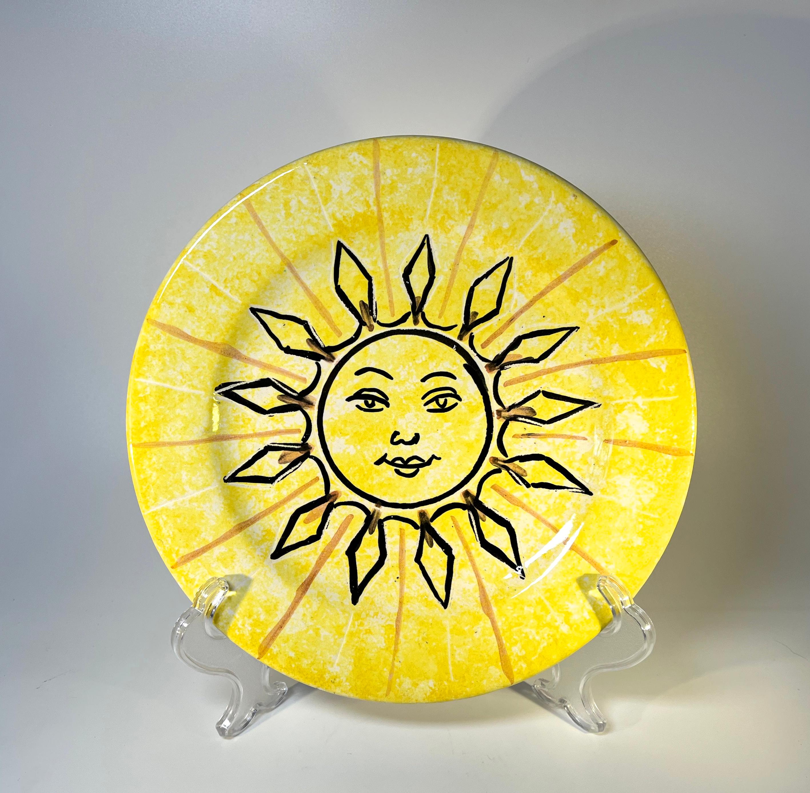 French Soleil Vallauris, France, Hand Painted Glazed Ceramic Decorative Plate, c1960's