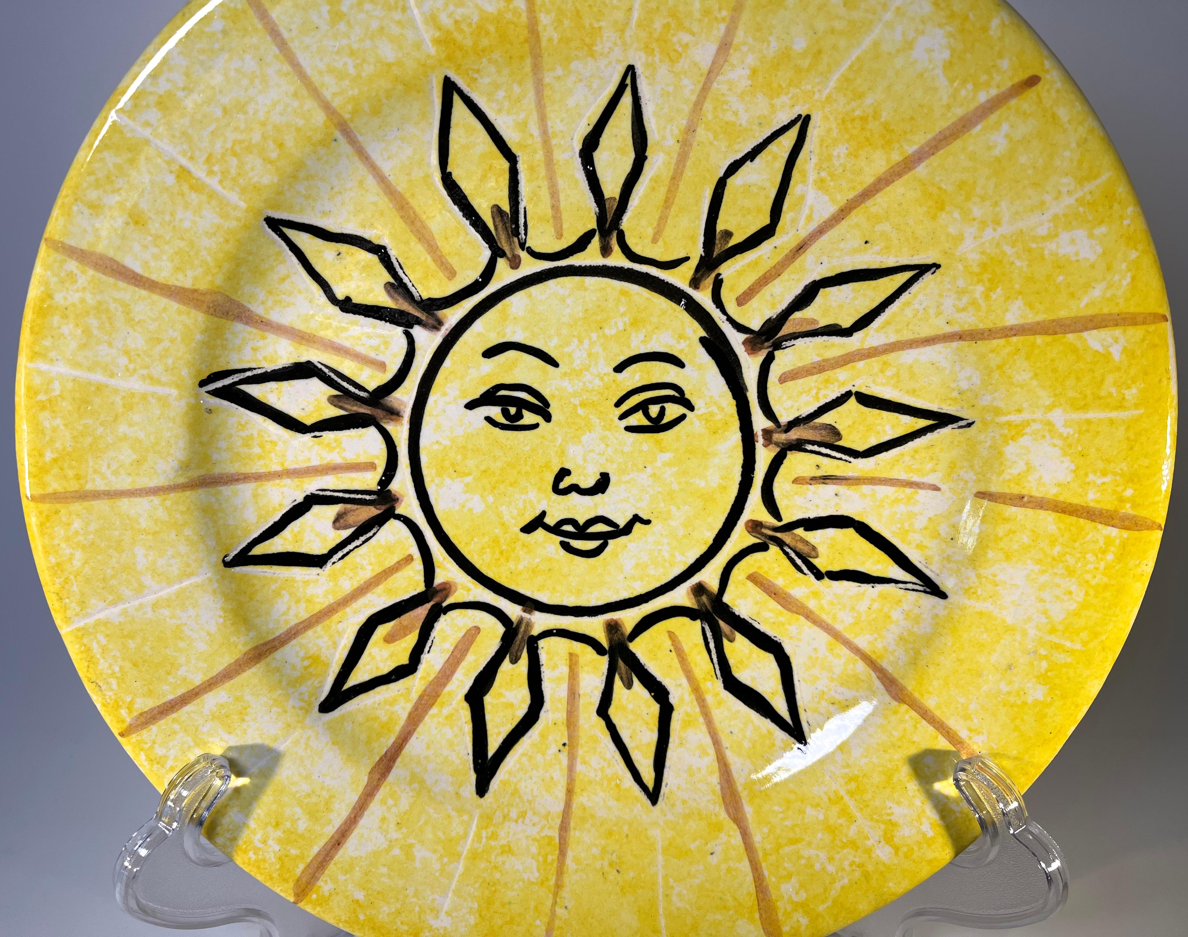 Hand-Painted Soleil Vallauris, France, Hand Painted Glazed Ceramic Decorative Plate, c1960's