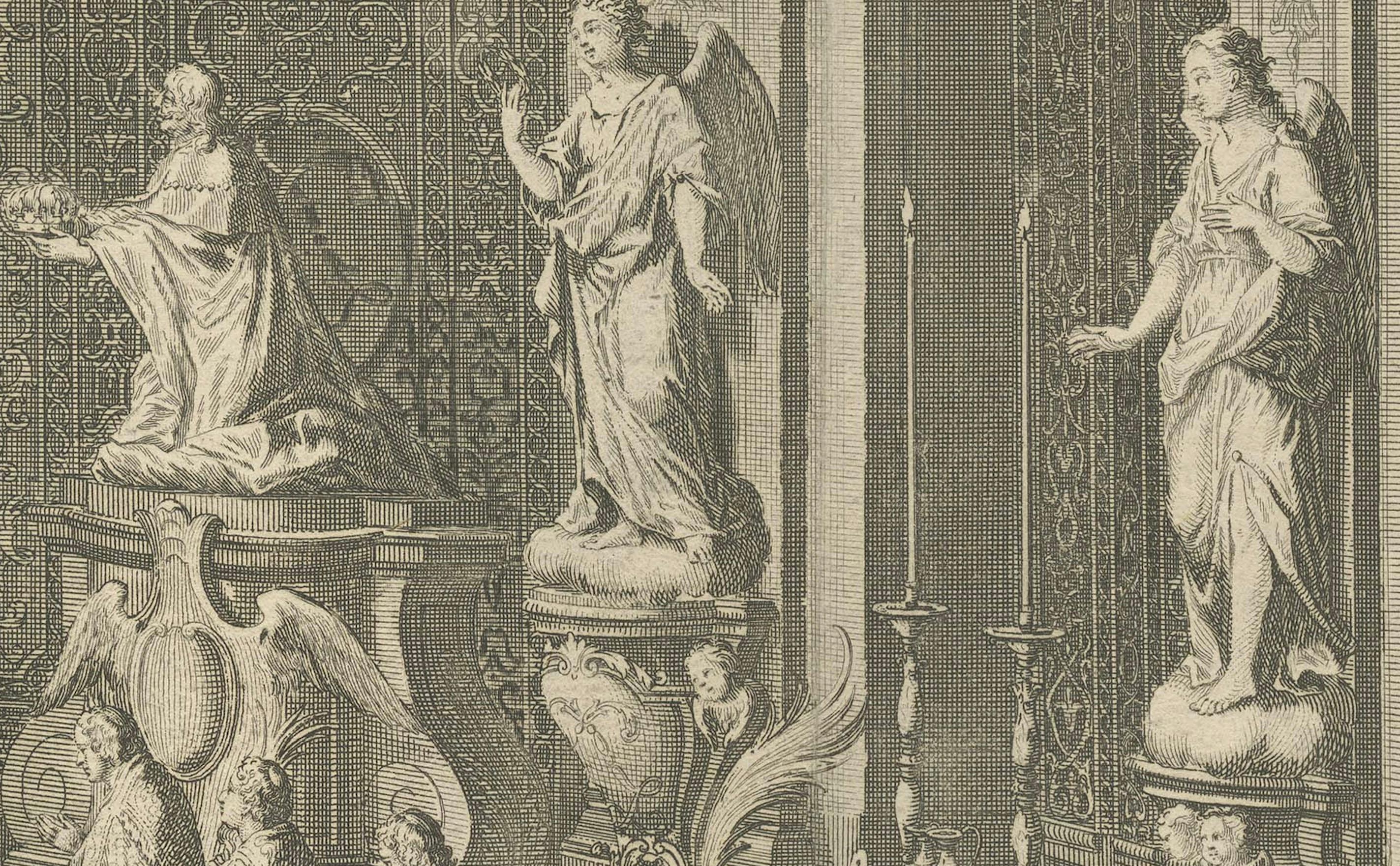 Celebrazione di una messa solenne, Bernard Picart, 1725, incisione In condizioni buone in vendita a Langweer, NL