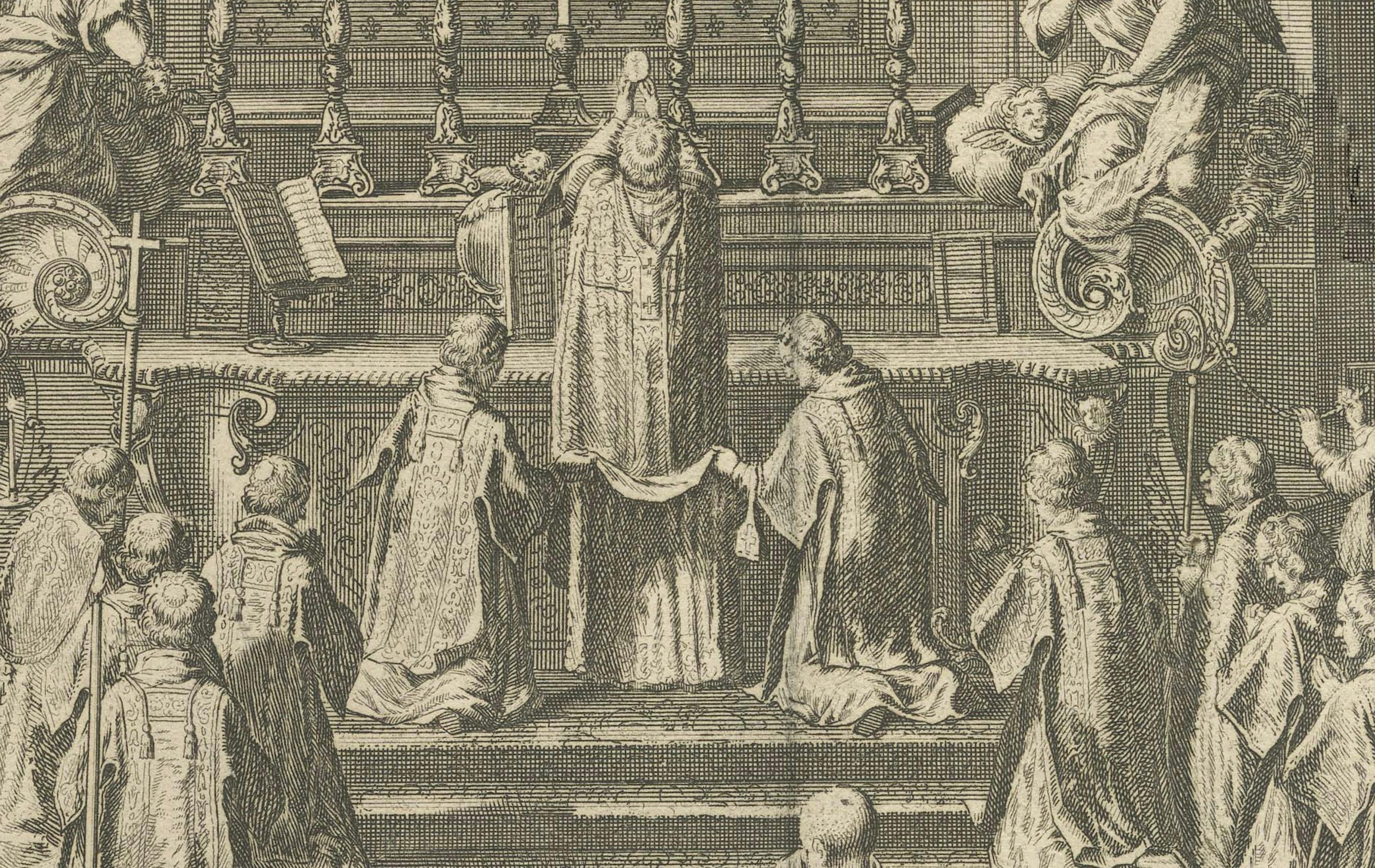 Carta Celebrazione di una messa solenne, Bernard Picart, 1725, incisione in vendita