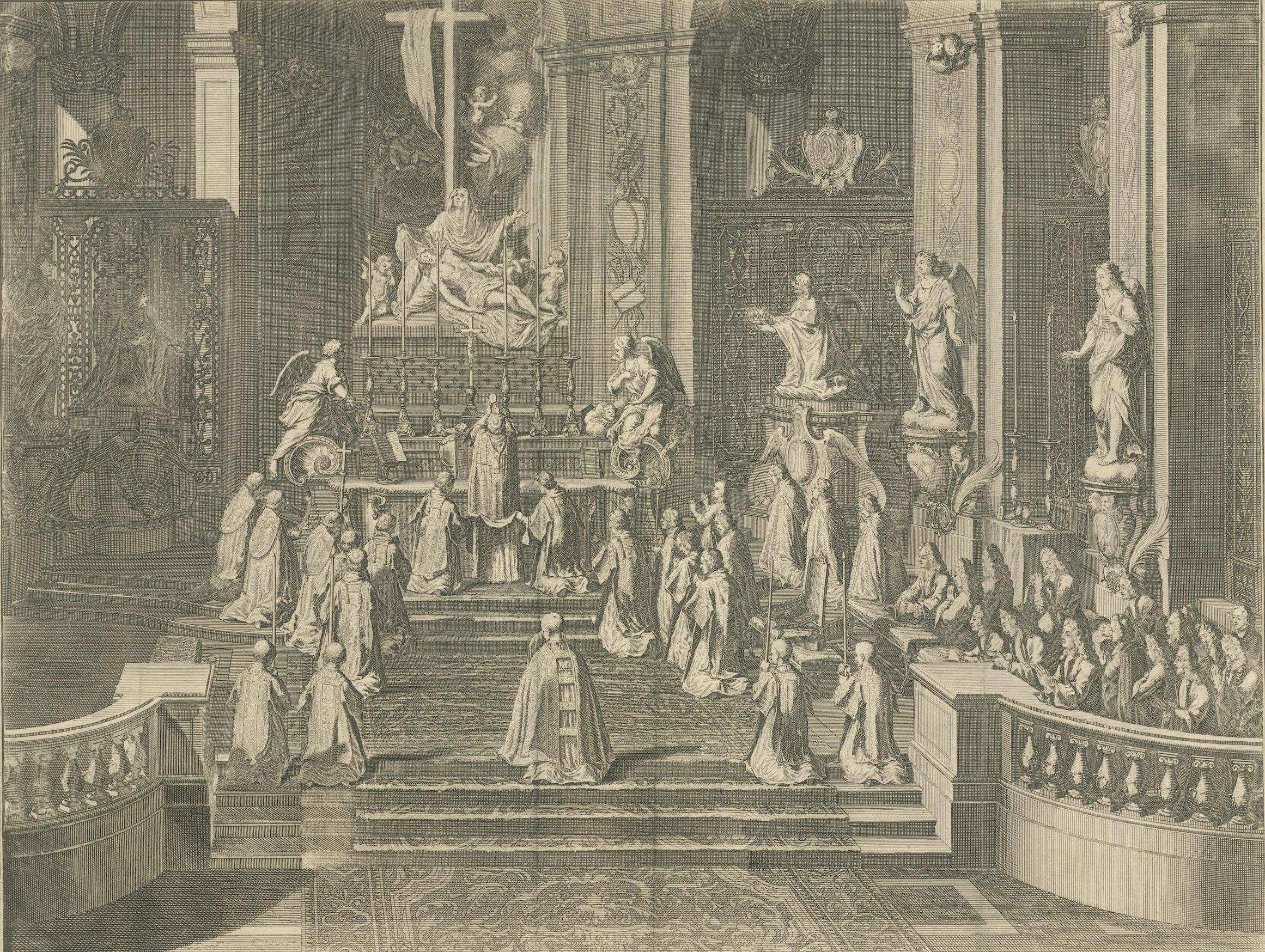 Celebrazione di una messa solenne, Bernard Picart, 1725, incisione in vendita 1