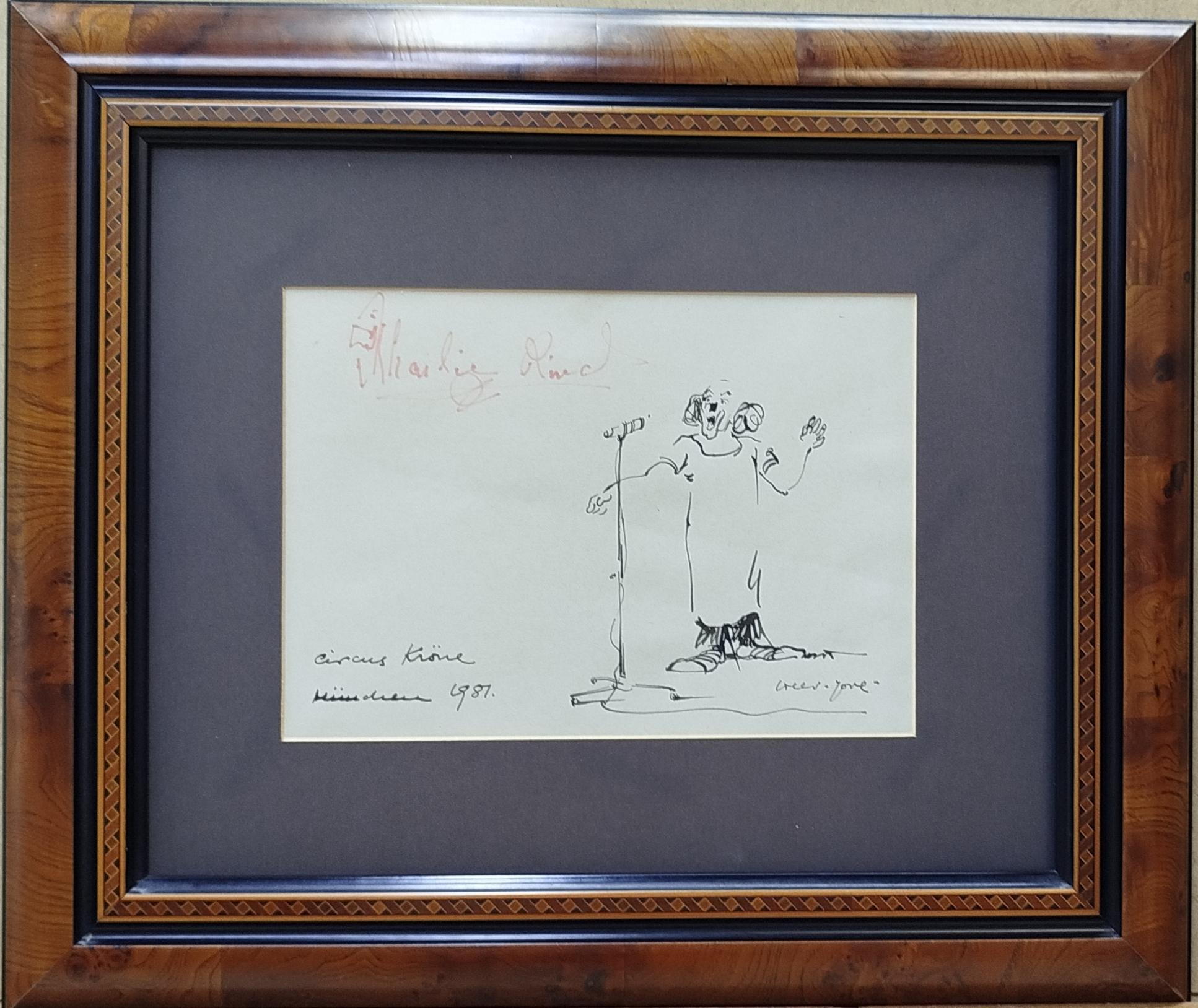 Charlie Rivel Drawing, Realist Ink on Paper, Framed, 1980s