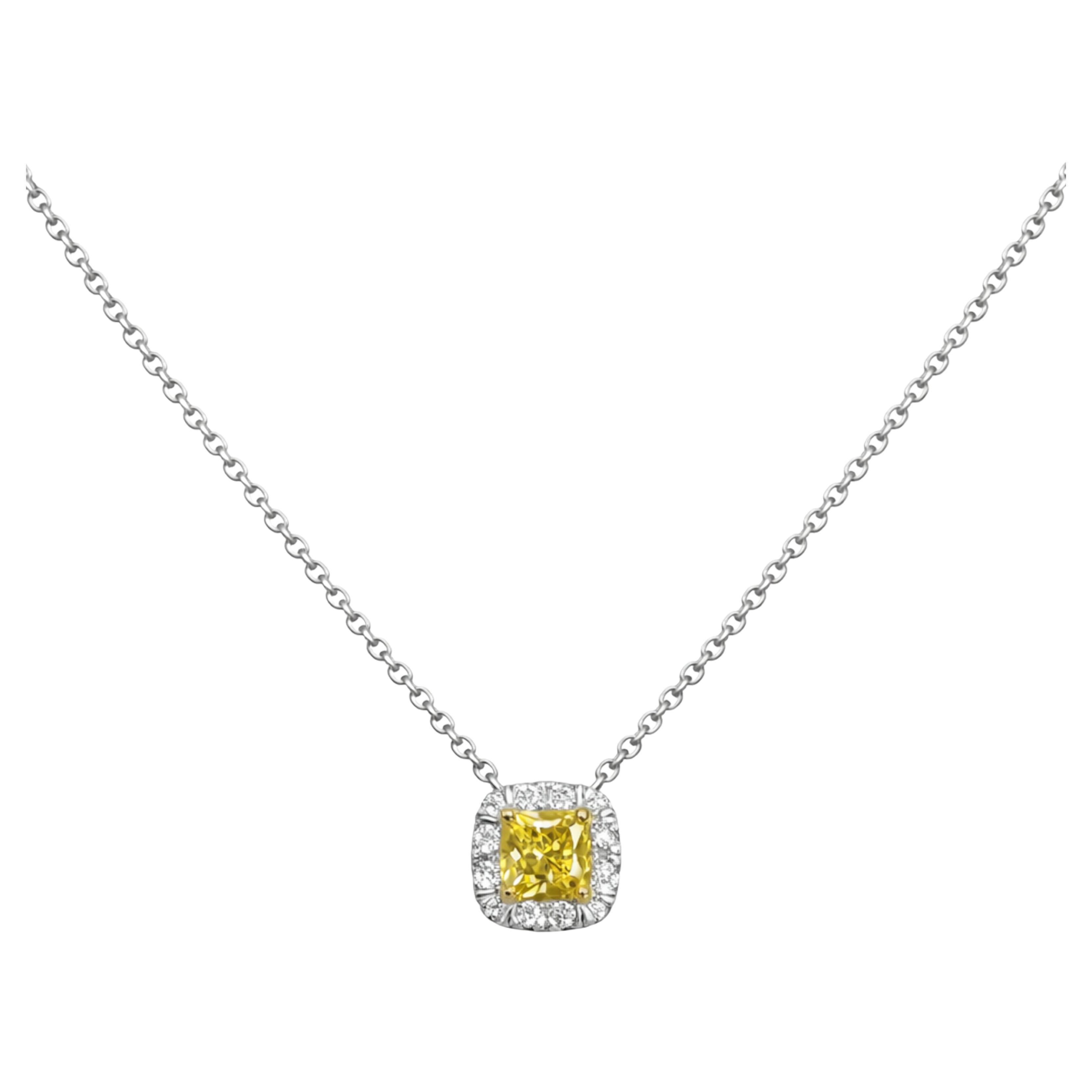 Tiffany 
Co. Platinum 
18K Fancy Vivid Yellow Diamond Necklace For Sale