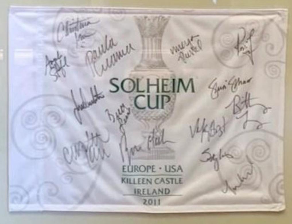 Irish Solheim Cup Matches U.S. Team Signed Pin Flag, USA 13 vs. EUROPE 15, Circa 2011 For Sale