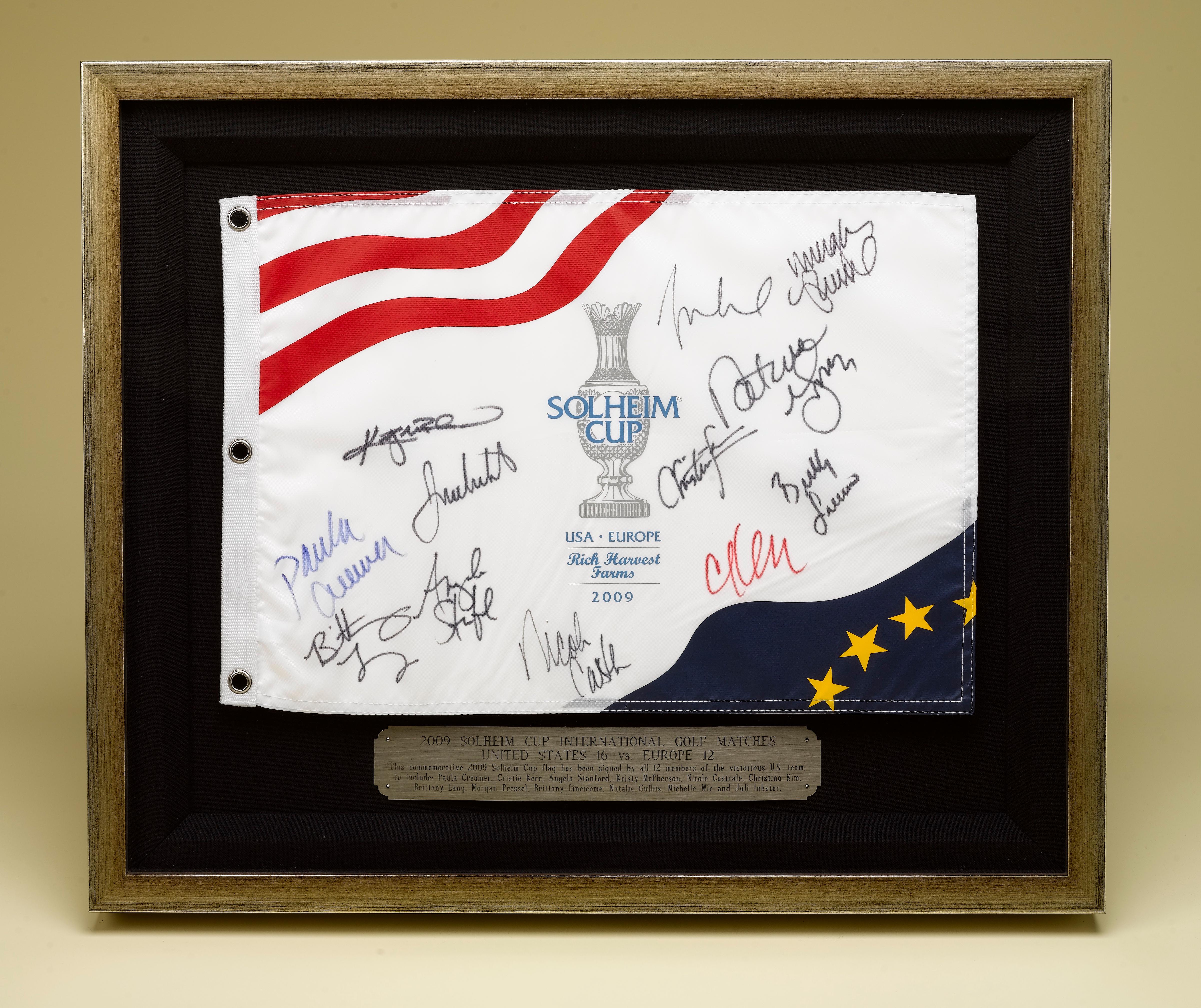 American Solheim Cup Matches U.S. Team Signed Pin Flag, USA 16 vs. EUROPE 12, Circa 2009 For Sale
