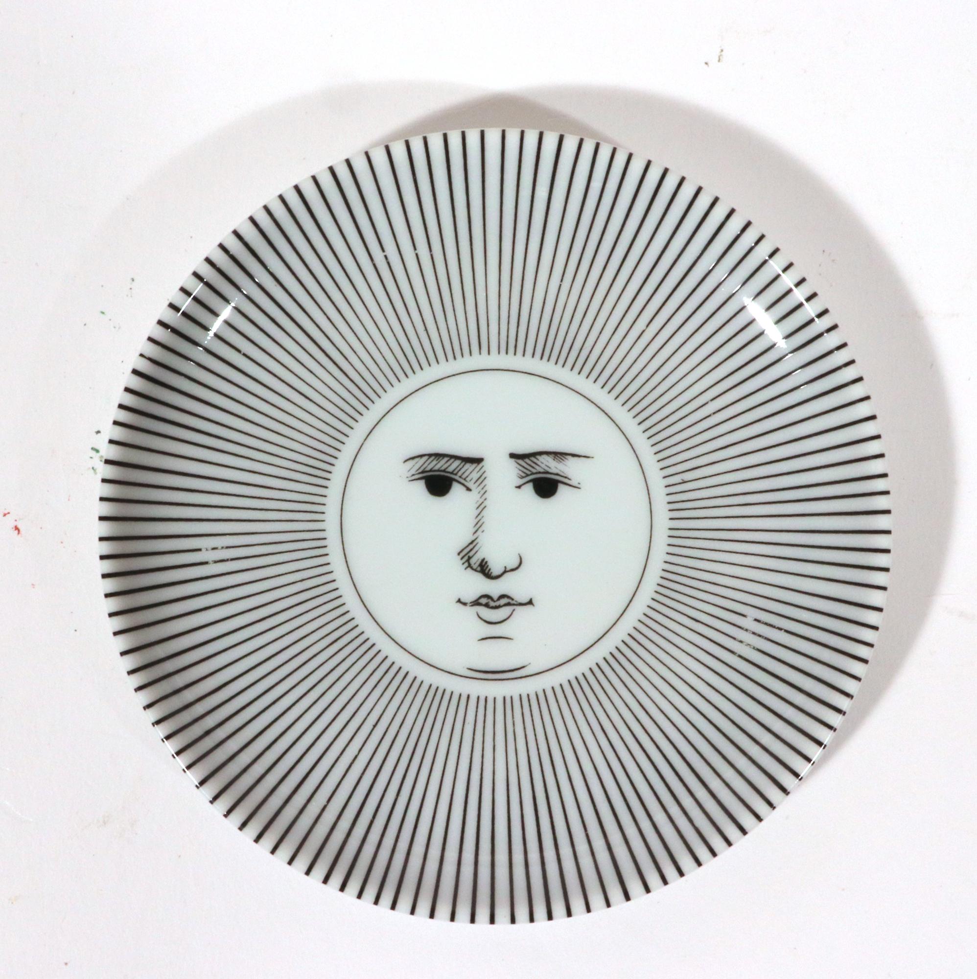 Mid-Century Modern Soli E Lune Sun and Moon Pattern Ceramic Coasters by  Piero Fornasetti For Sale