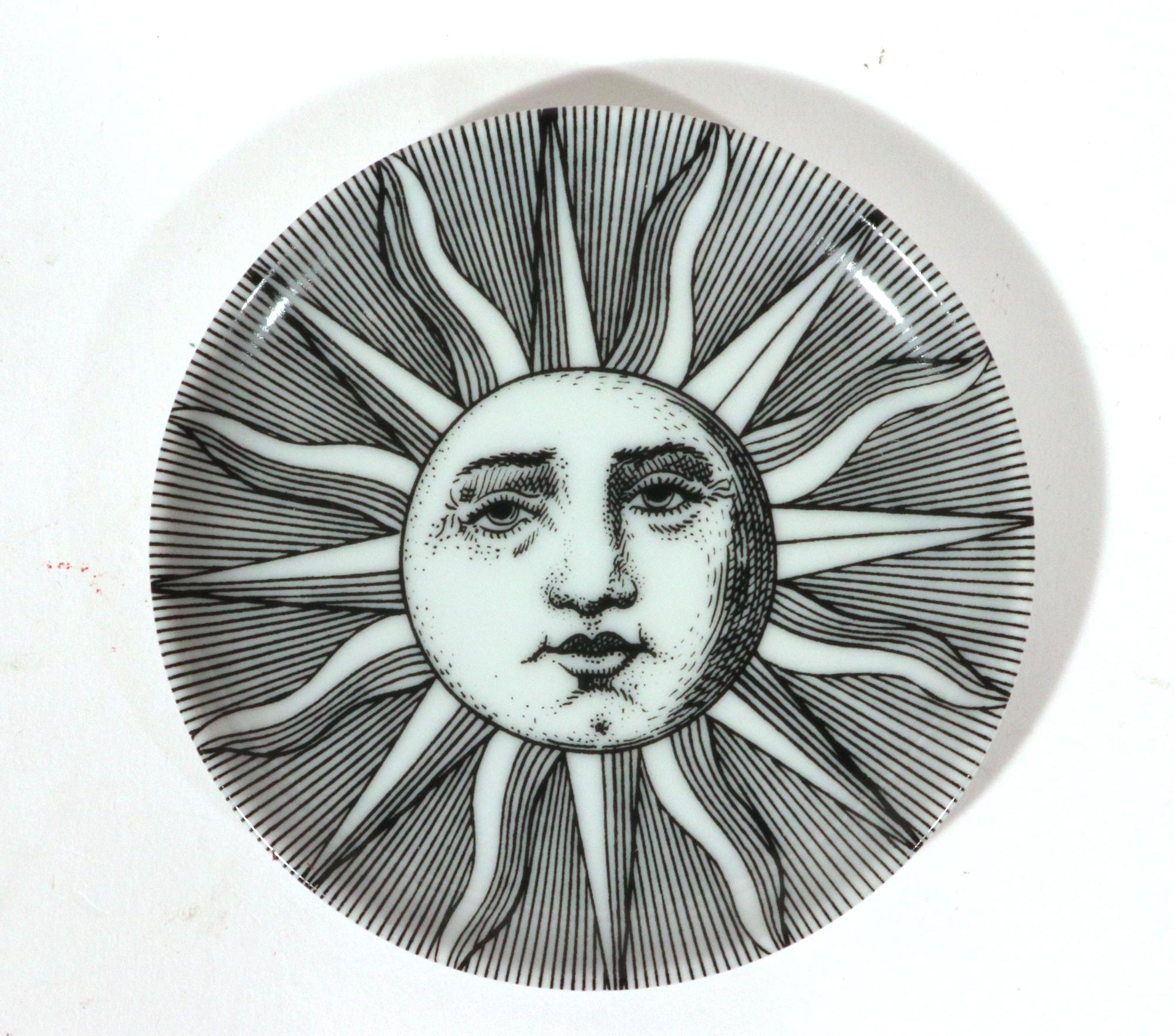 Italian Soli E Lune Sun and Moon Pattern Ceramic Coasters by  Piero Fornasetti For Sale