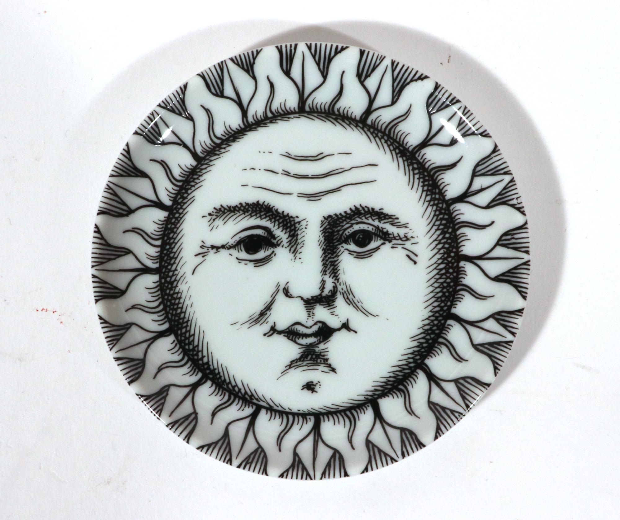 20th Century Soli E Lune Sun and Moon Pattern Ceramic Coasters by  Piero Fornasetti For Sale