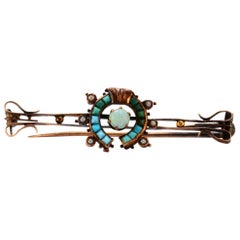 Solid 10 Karat Victorian Pin with Genuine Opal and Turquoise
