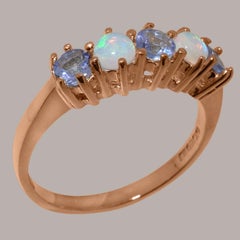 Solid 10k Rose Gold Natural Tanzanite & Opal womens Eternity Ring Customizable