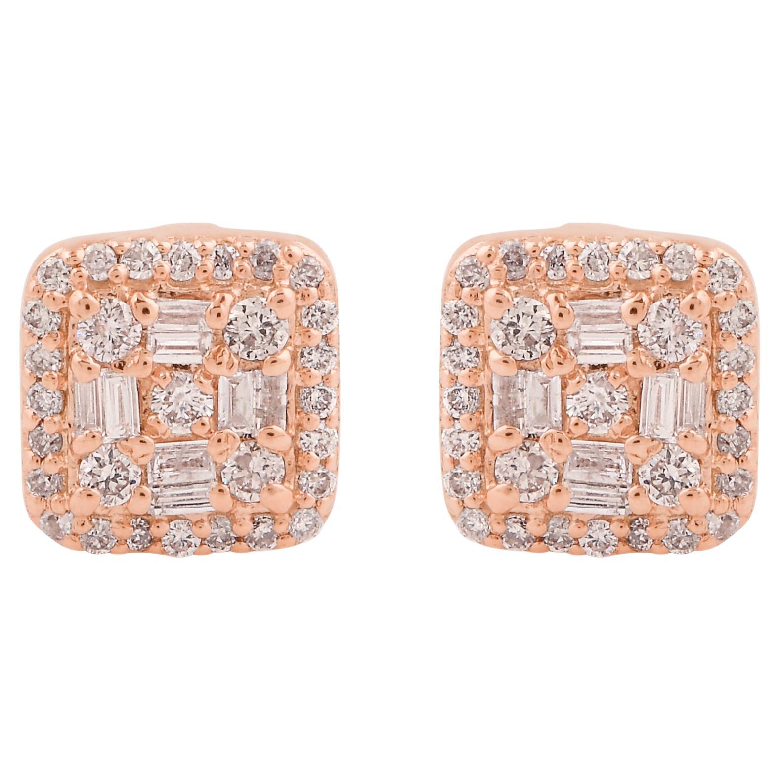 Solid 10k Rose Gold Si Clarity HI Color Diamond Cushion Stud Earrings Jewelry