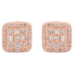 Solid 10k Rose Gold Si Clarity HI Color Diamond Cushion Stud Earrings Jewelry