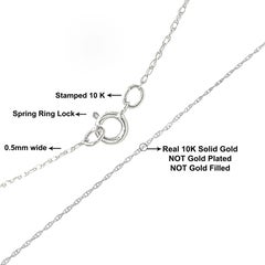 Solid 10K White Gold 0.5mm Rope Chain Necklace, Unisex Chain