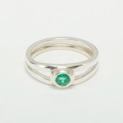 Solid 10K White Gold Emerald Contemporary Split Band Solitaire Ring Customizable