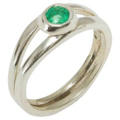 Solid 10K White Gold Emerald Contemporary Split Band Solitaire Ring Customizable