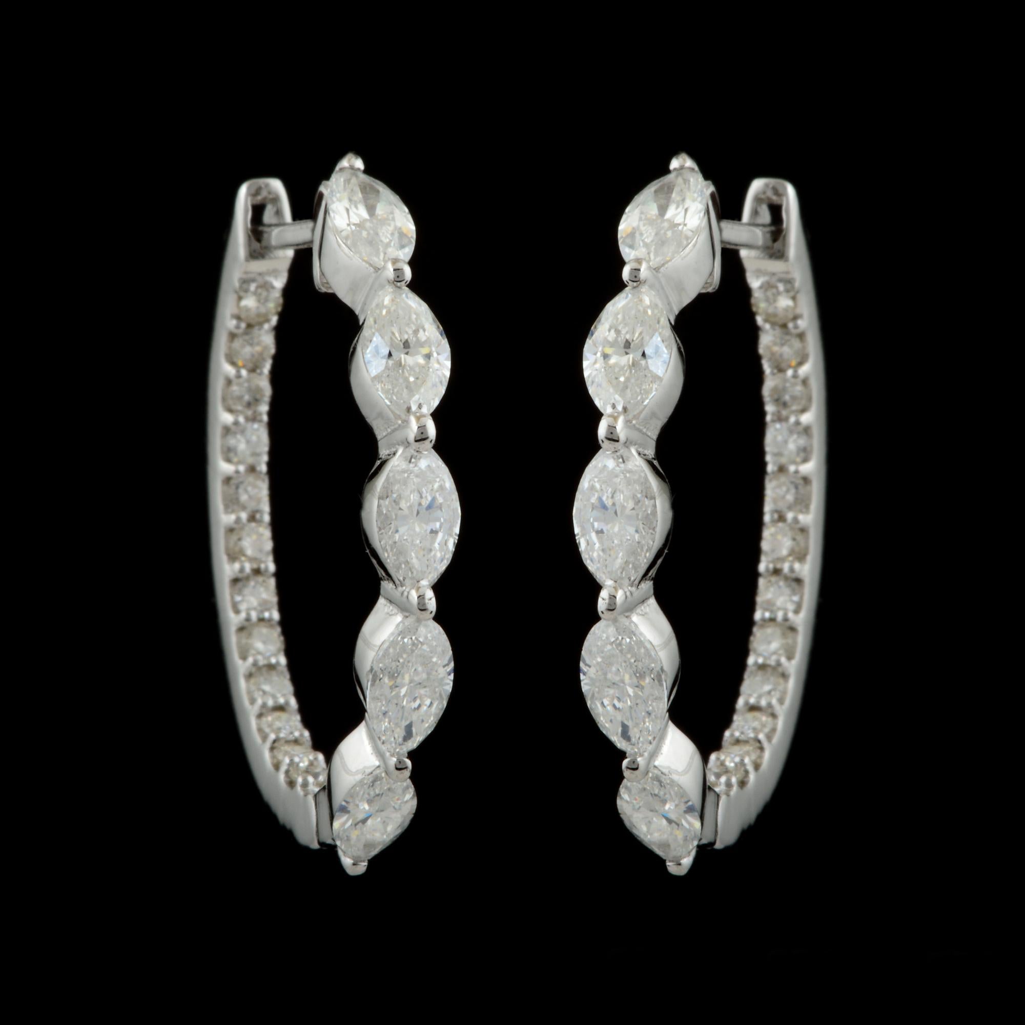 Marquise Cut Solid 10k White Gold Natural 1.97 Ct. Marquise Diamond Hoop Earrings New Jewelry For Sale