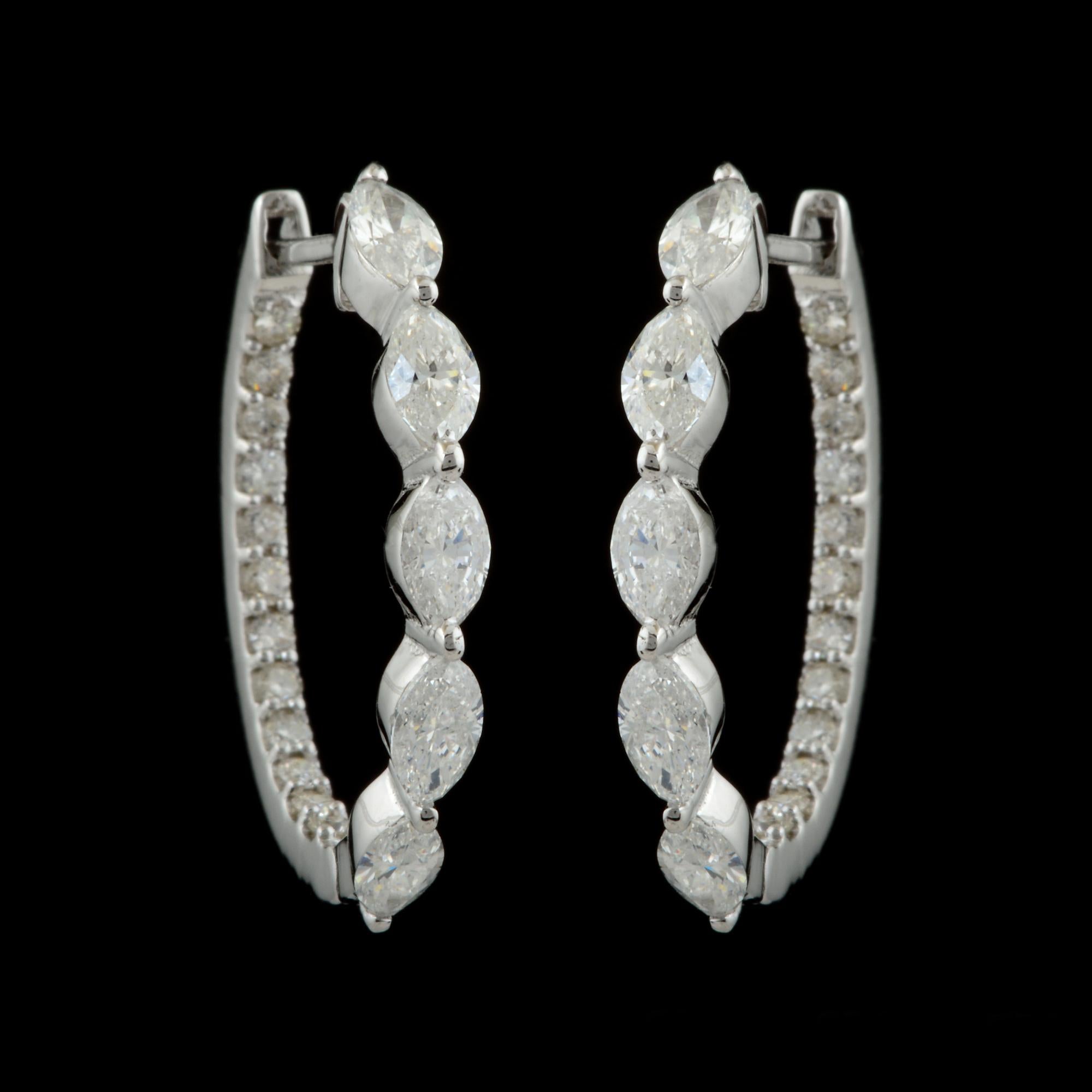 Taille Marquise Or blanc massif 10 carats, naturel 1,97 carat Créoles en diamant Marquise Nouveaux bijoux en vente