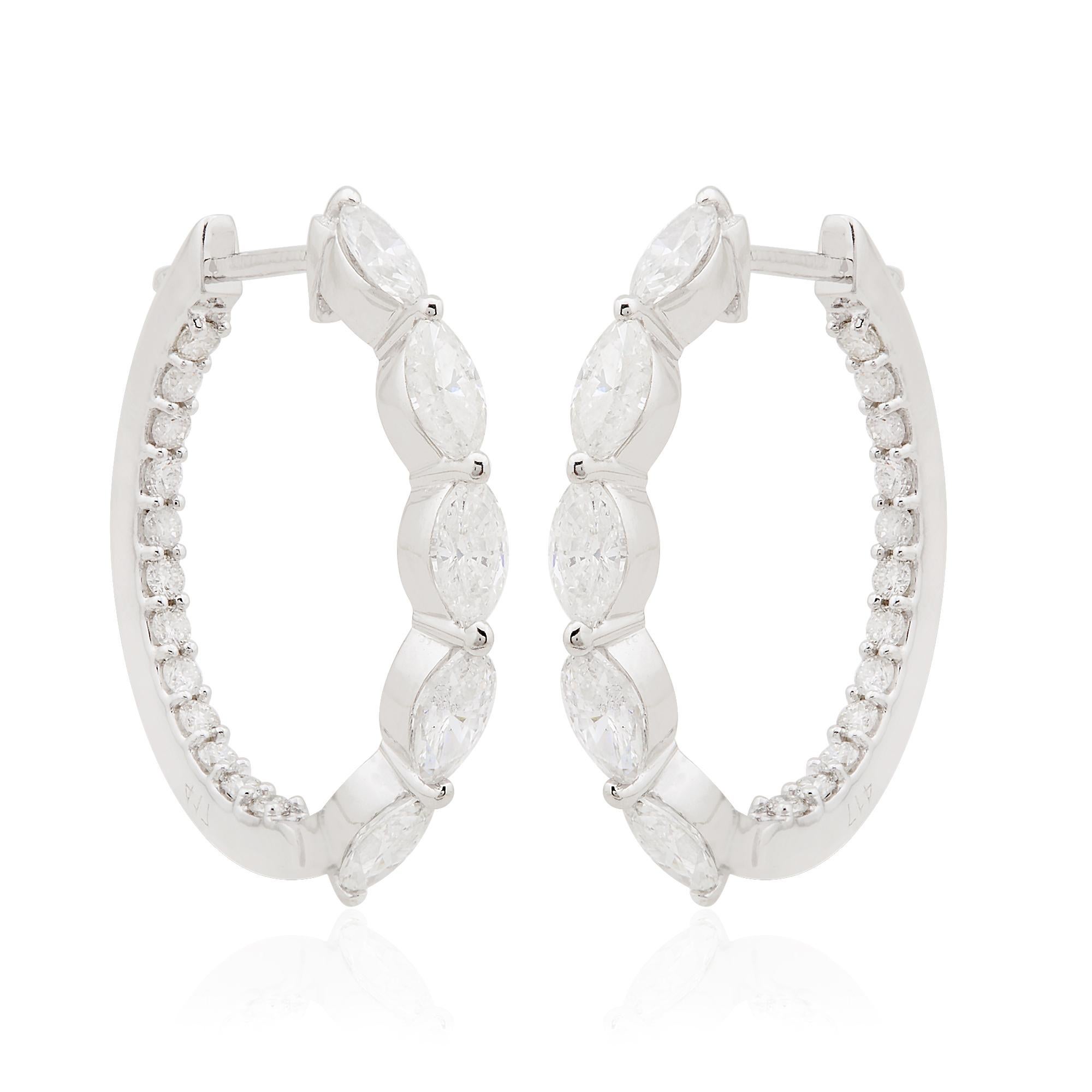 Or blanc massif de 10 carats naturel de 1,97 carat Boucles d'oreilles cerclées de diamants Marquise Nouveaux bijoux Pour femmes en vente