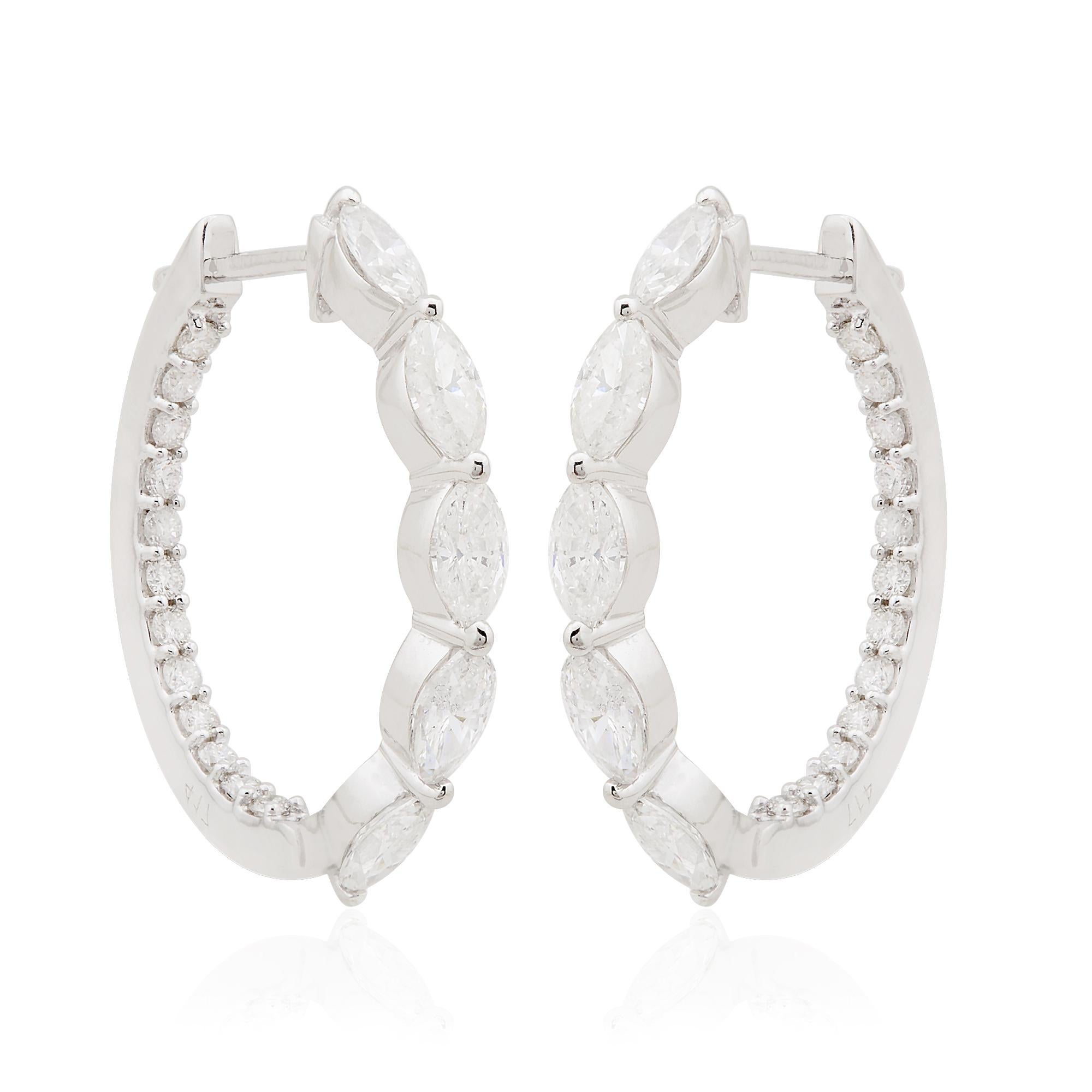 Or blanc massif 10 carats, naturel 1,97 carat Créoles en diamant Marquise Nouveaux bijoux Neuf - En vente à Diera, Dubai