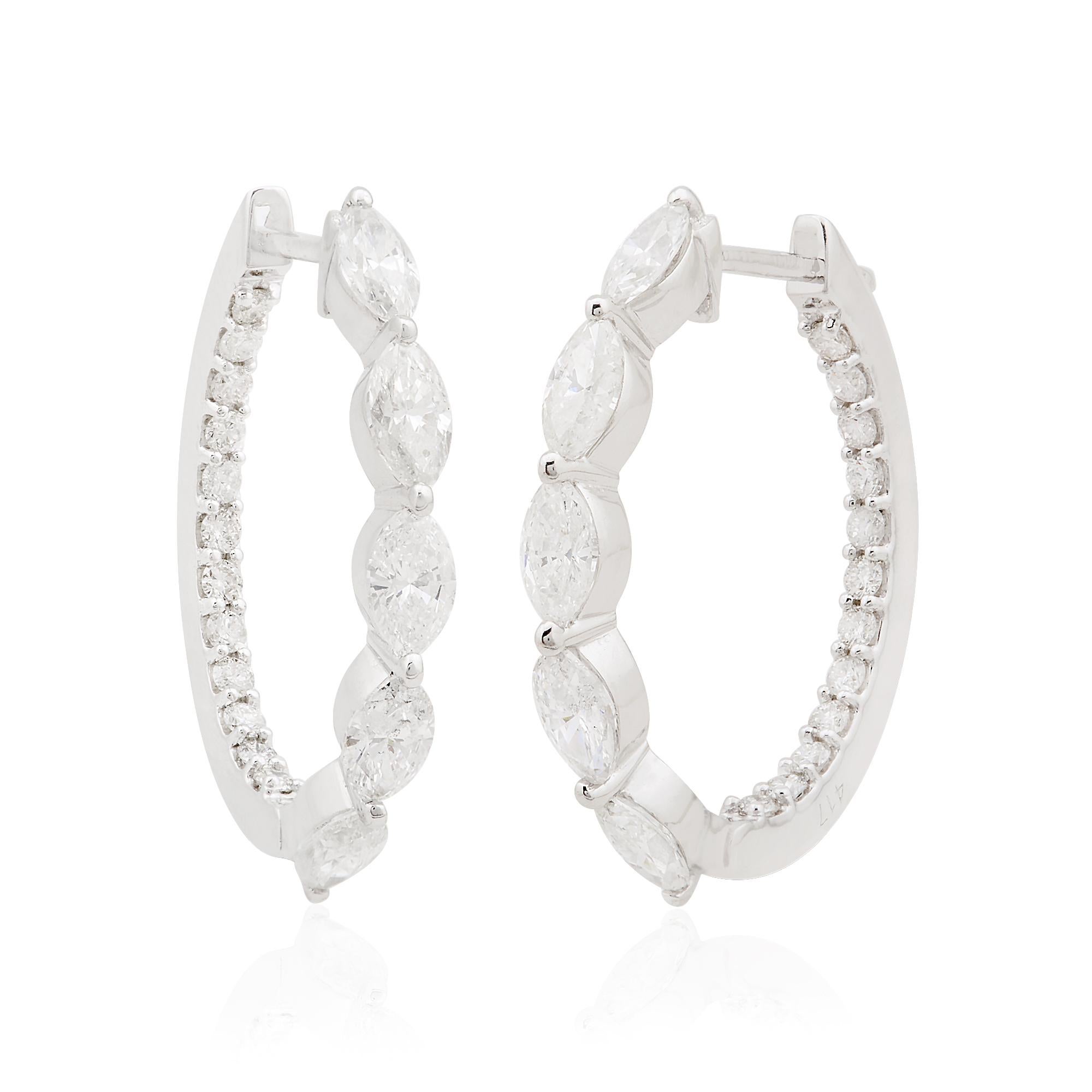 Or blanc massif 10 carats, naturel 1,97 carat Créoles en diamant Marquise Nouveaux bijoux Pour femmes en vente