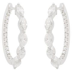 Solid 10k White Gold Natural 1.97 Ct. Marquise Diamond Hoop Earrings New Jewelry