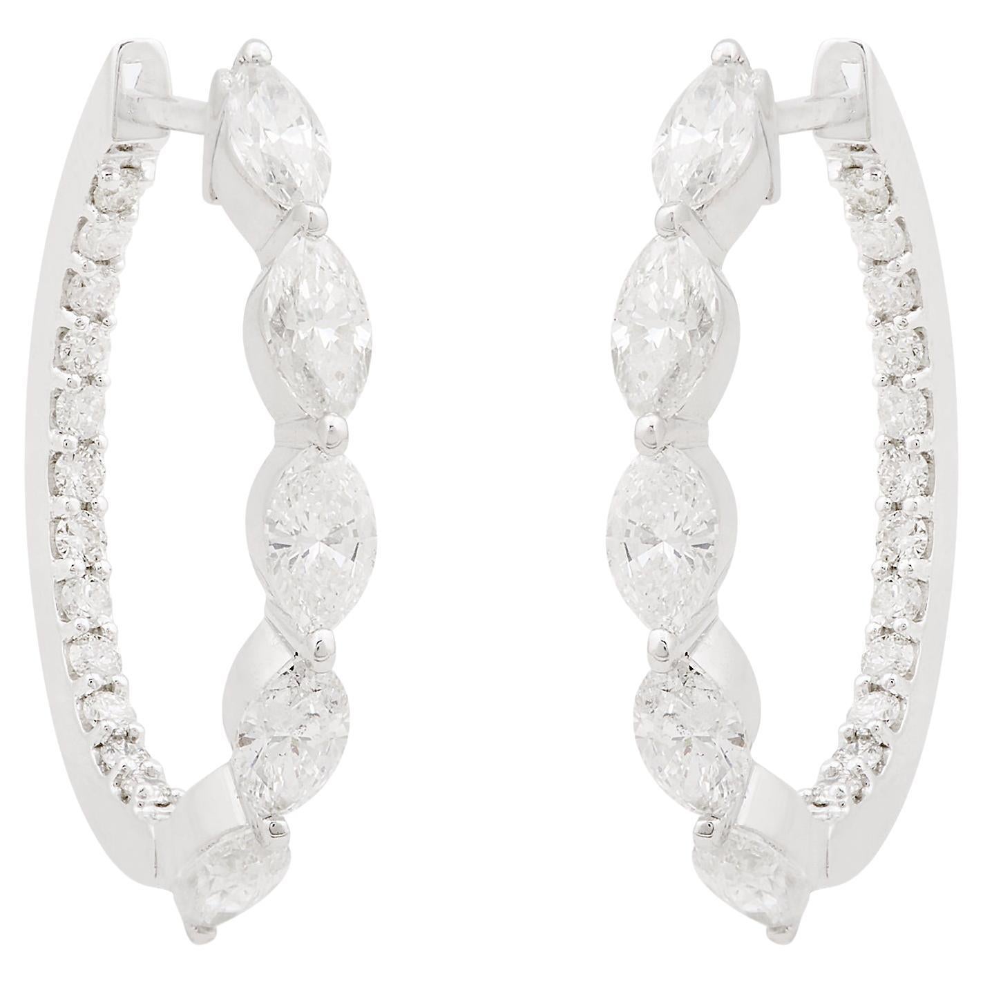 Solid 10k White Gold Natural 1.97 Ct. Marquise Diamond Hoop Earrings New Jewelry