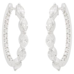 Oro bianco massiccio 10k naturale 1,97 ct. Orecchini a cerchio con diamanti Marquise Nuovi Gioielli