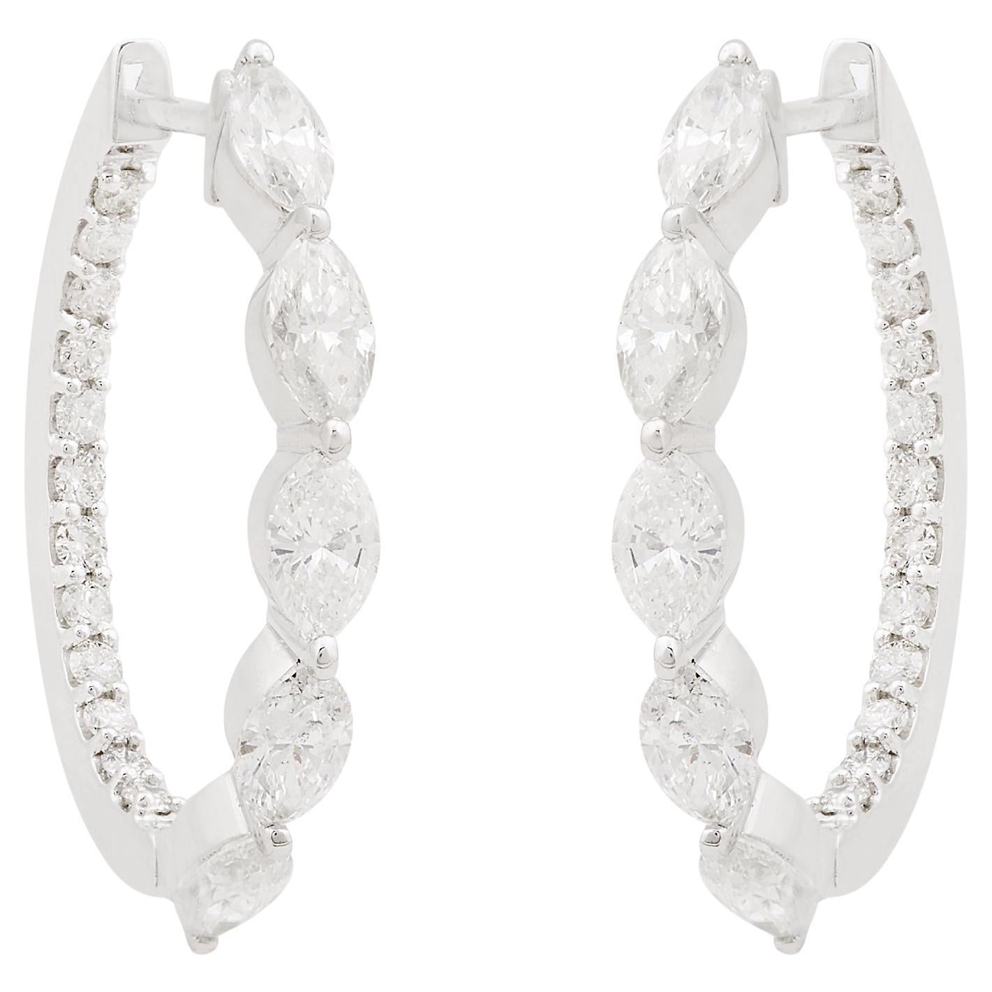Solid 10k White Gold Natural 1.97 Ct. Marquise Diamond Hoop Earrings New Jewelry