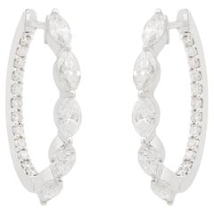 Solid 10k White Gold Natural 1.97 Ct. Marquise Diamond Hoop Earrings New Jewelry
