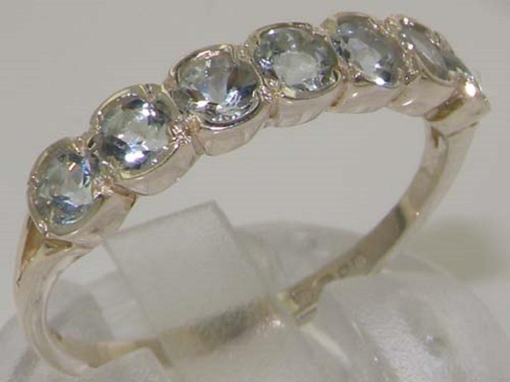 For Sale:  Solid 10K White Gold Natural Aquamarine Wave Half Eternity Ring Customizable 2