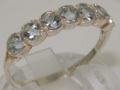 Solid 10K White Gold Natural Aquamarine Wave Half Eternity Ring Customizable