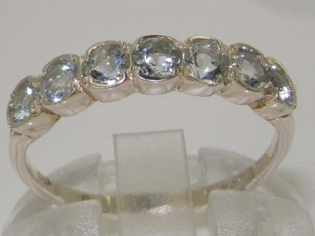 For Sale:  Solid 10K White Gold Natural Aquamarine Wave Half Eternity Ring Customizable 3